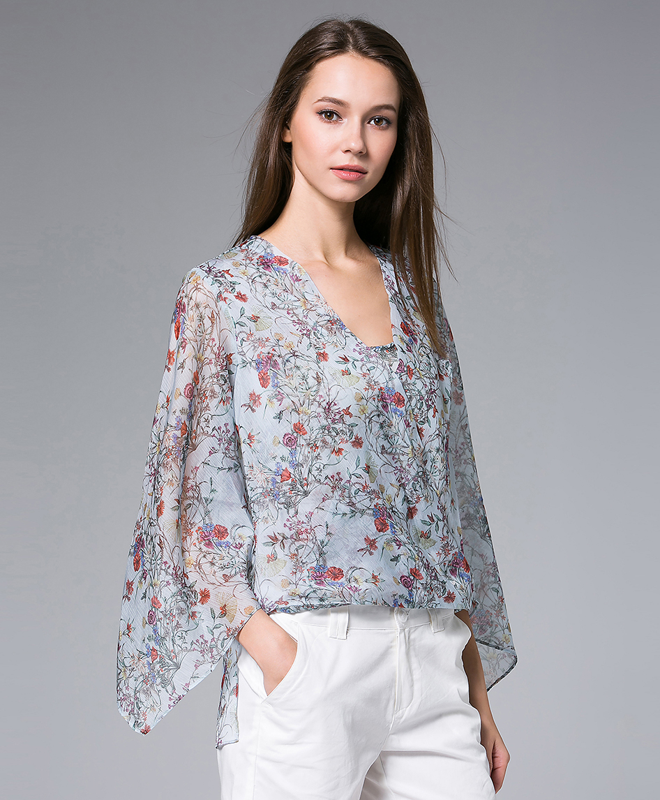 Tops - Flowers Printed silk Chiffon top